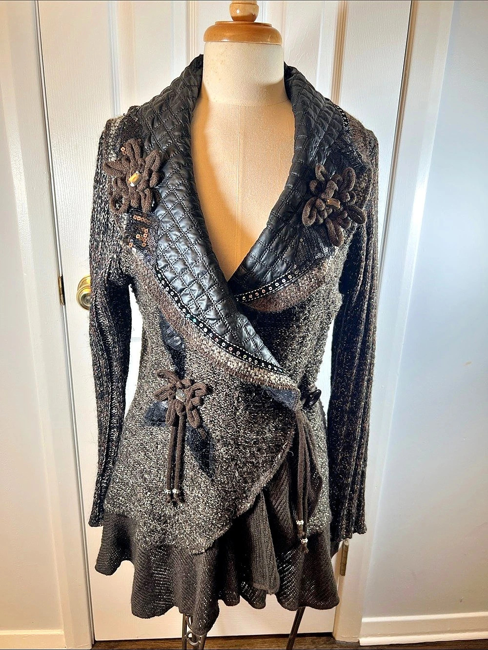 SIONI Embellished 80’s Fairy Whimsigoth Knit Jacket in Black & Brown